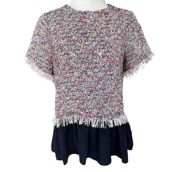 Jade Melody Tam Tweed Ruffle Multi Color Top Blouse Shirt - Picture 2 of 14